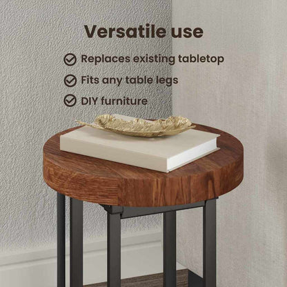 Table Top Dark Brown Ø 50 x 4 cm Solid Oak Wood
