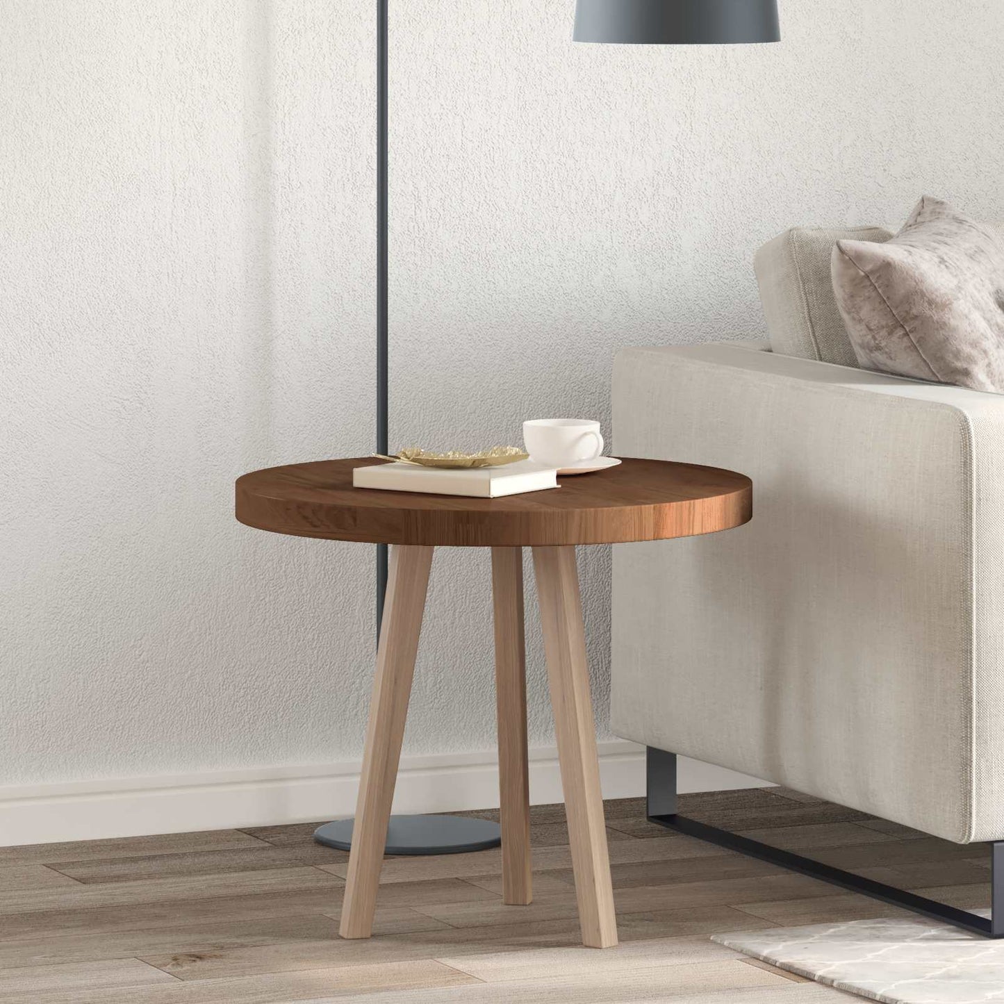 Table Top Dark Brown Ø 60 x 4 cm Solid Oak Wood