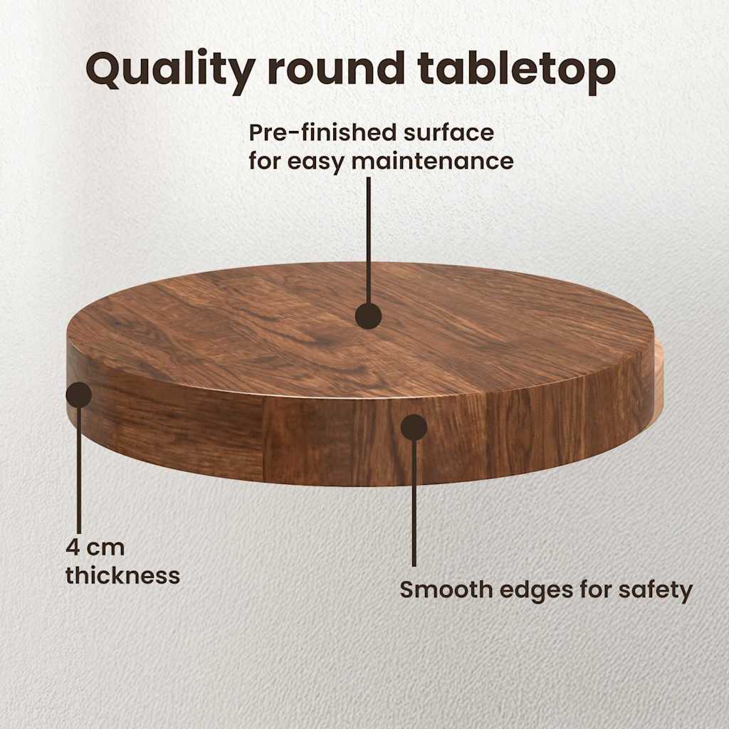 Table Top Dark Brown Ø 80 x 4 cm Solid Oak Wood