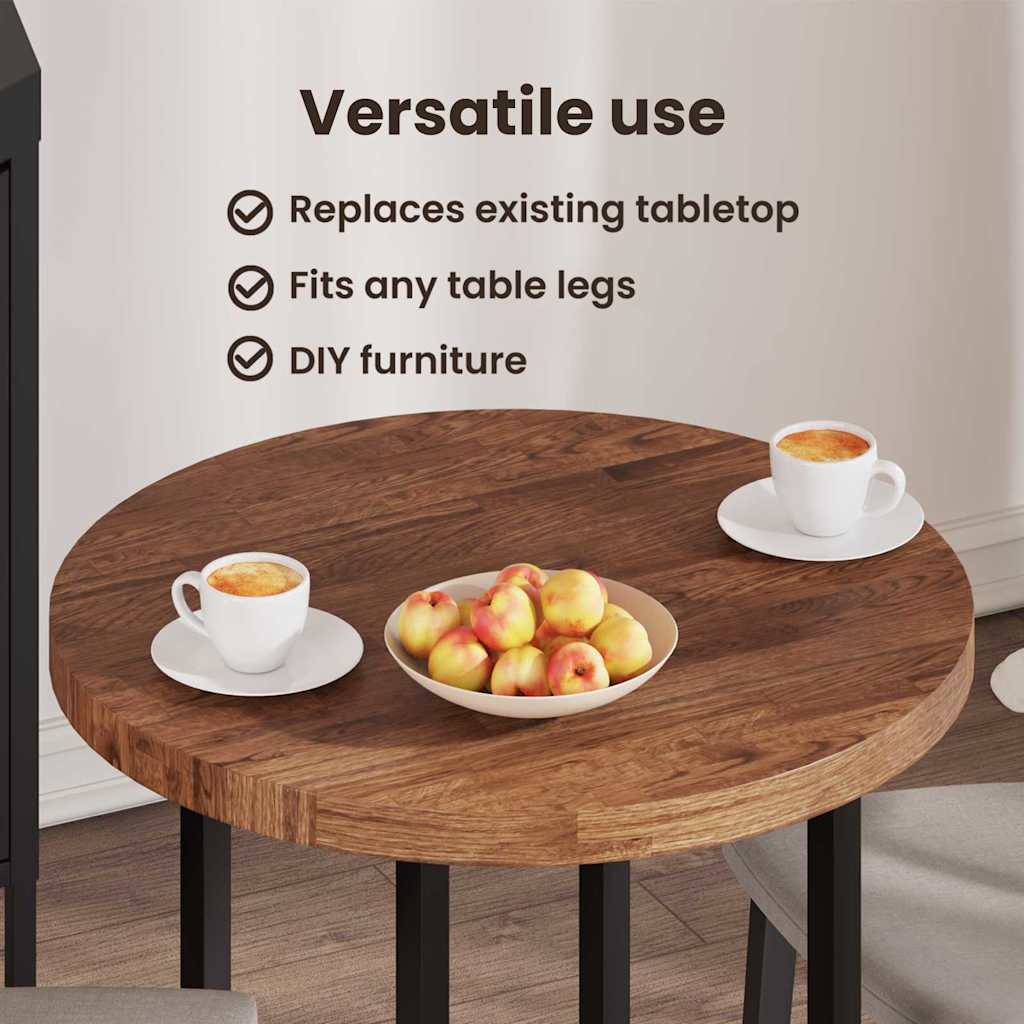 Table Top Dark Brown Ø 80 x 4 cm Solid Oak Wood