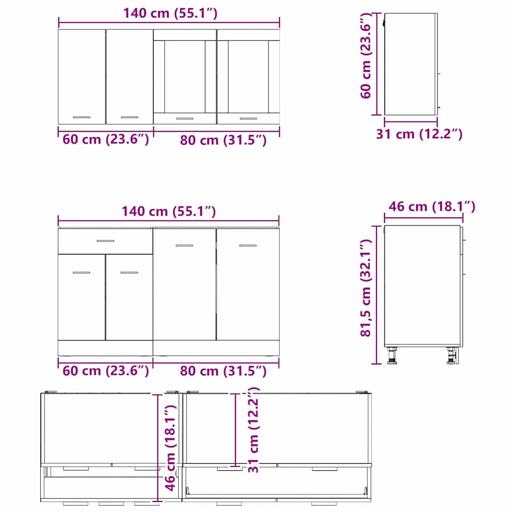 Kitchen Unit Lyon 4 pcs Smoked Oak Engineered Wood