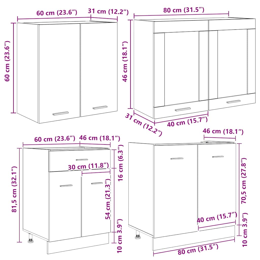 Kitchen Unit Lyon 4 pcs Smoked Oak Engineered Wood
