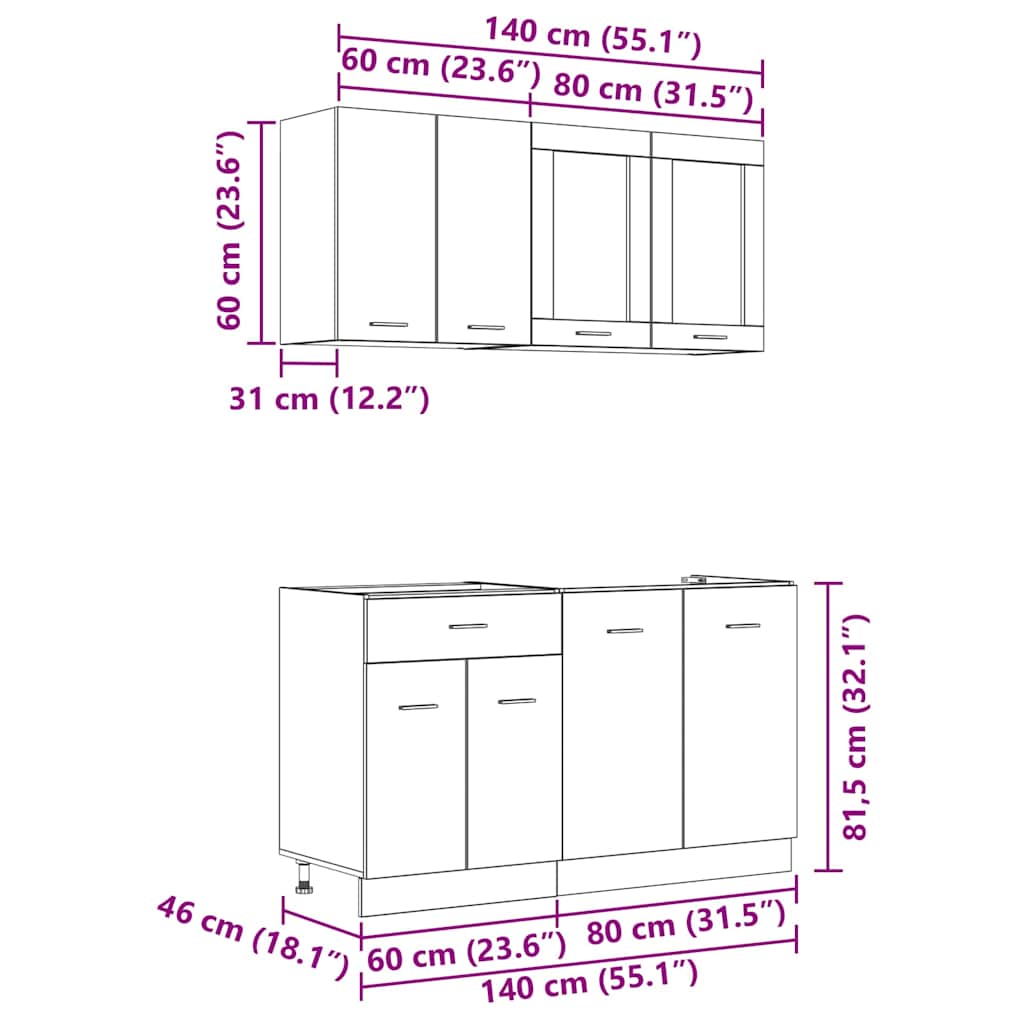 Kitchen Unit Lyon 4 pcs Smoked Oak Engineered Wood