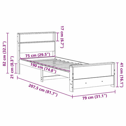 Bed Frame with Headboard Brown 75 x 190 cm Engineered Wood