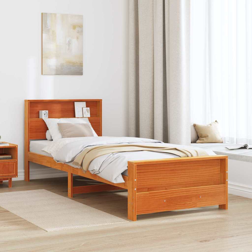Bed Frame with Headboard Wax Brown 75 x 190 cm Engineered Wood