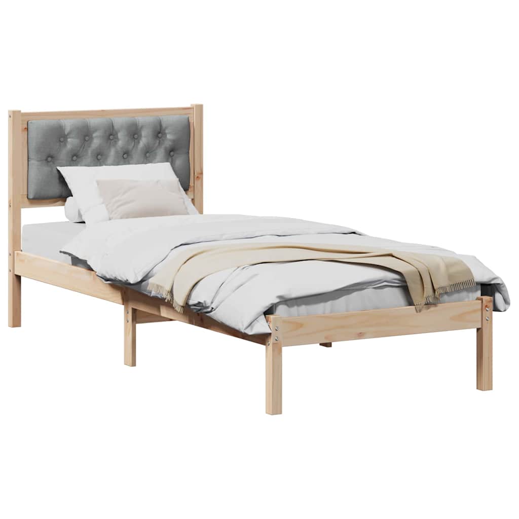 Bed Frame with Headboard Light Grey 90 x 190 cm Solid Pine Wood