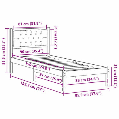 Bed Frame with Headboard Taupe 90 x 190 cm Solid Pine Wood