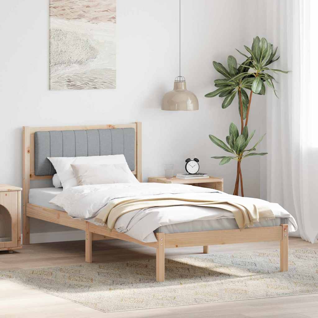 Bed Frame with Upholstered Headboard Light Grey 90 x 190 cm