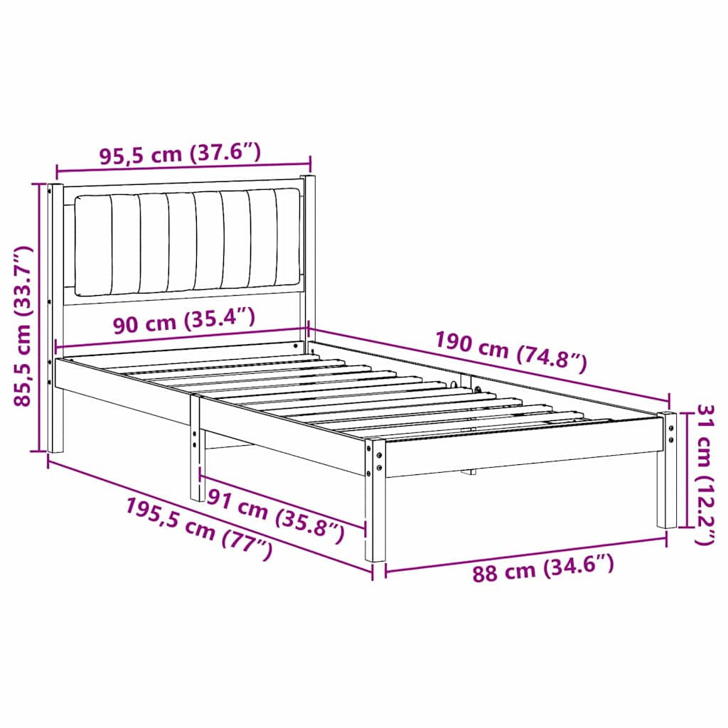 Bed Frame with Upholstered Headboard Light Grey 90 x 190 cm