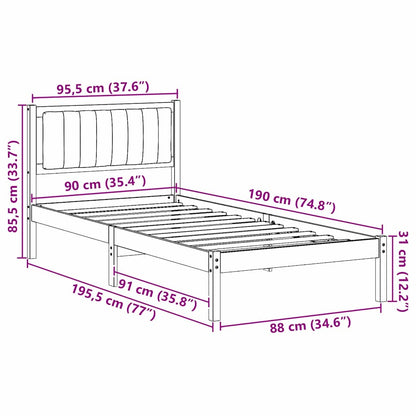 Bed Frame with Upholstered Headboard Dark Grey 90 x 190 cm
