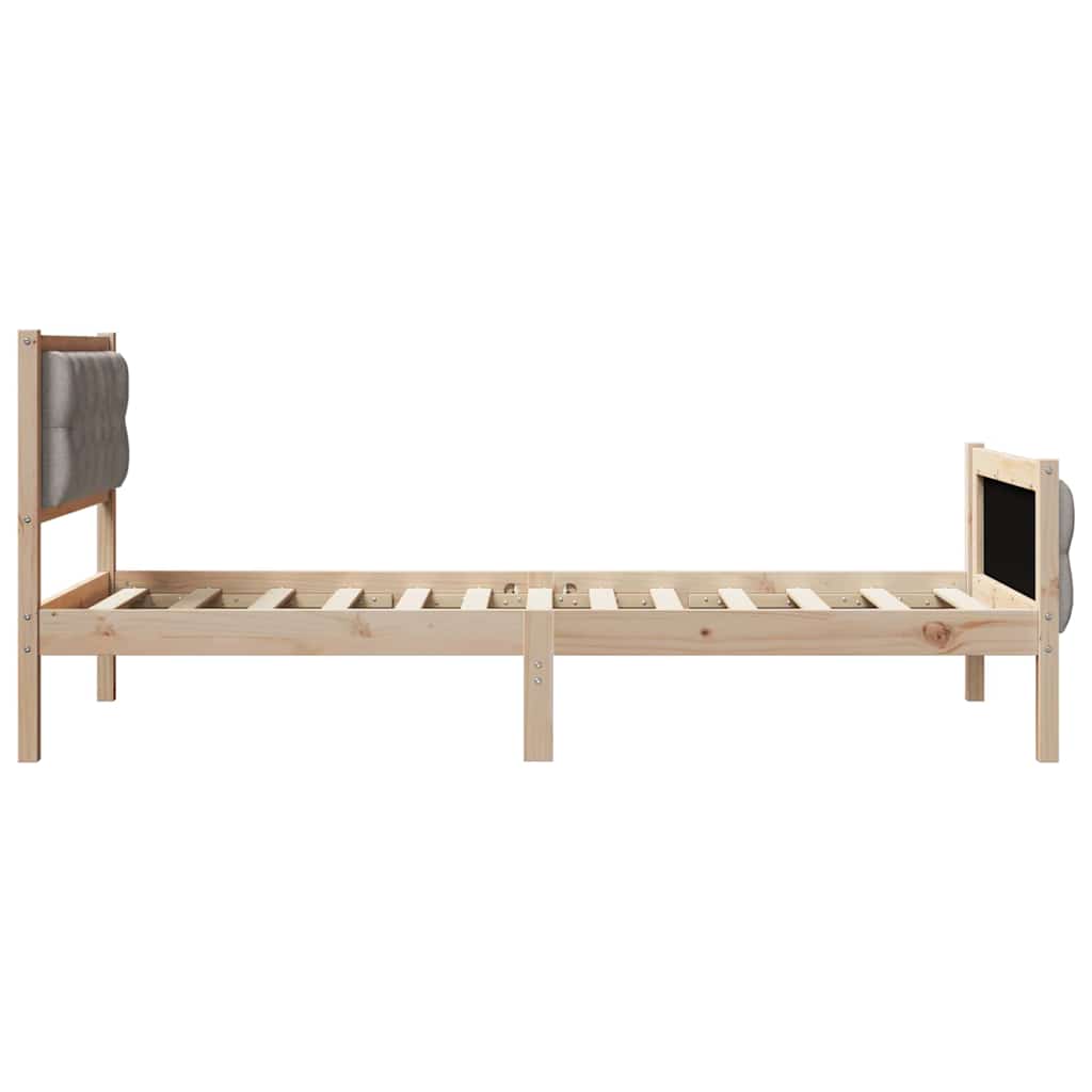 Bed Frame with Headboard Taupe 90 x 200 cm Solid Pine Wood