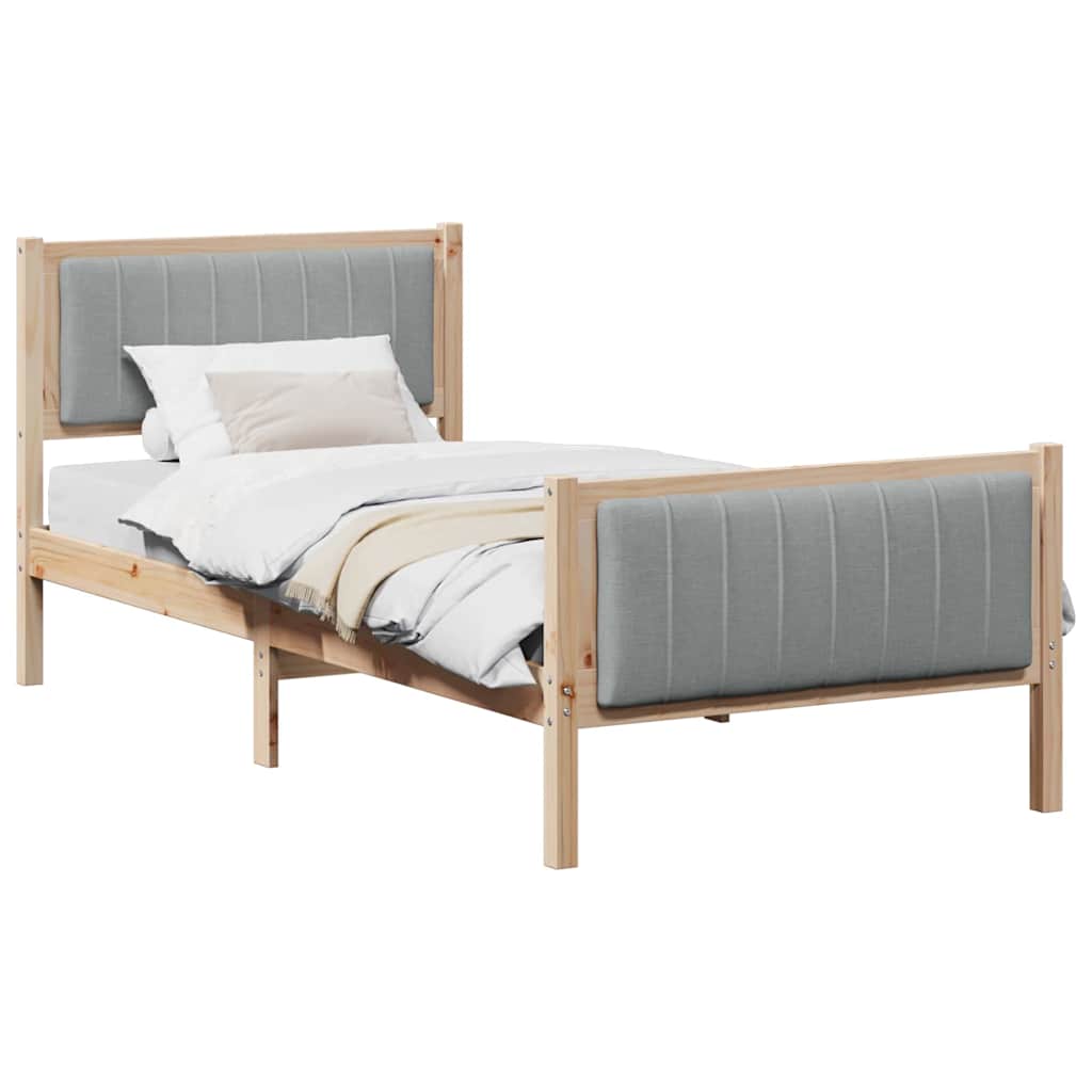 Bed frame Brown and light grey 90 x 200 cm Solid pine wood