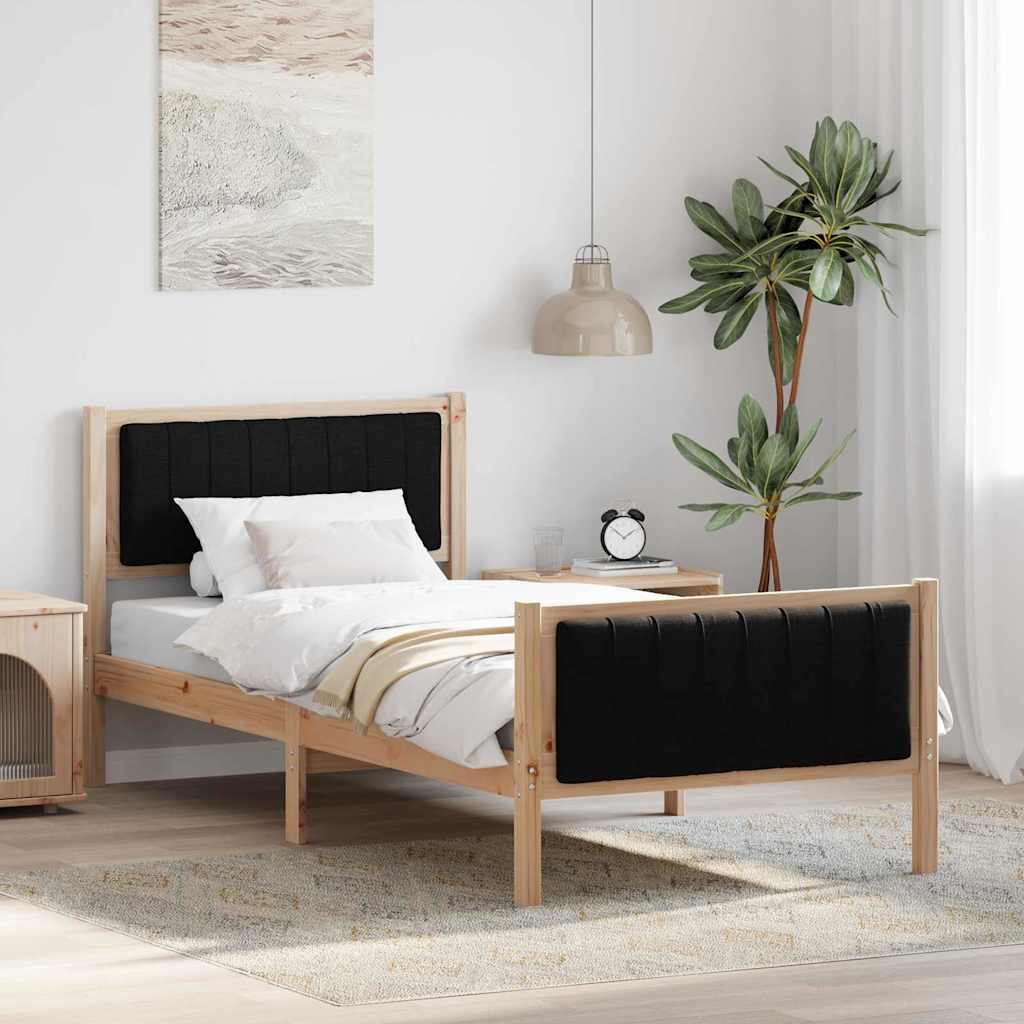 Bed frame Brown and black 90 x 200 cm Solid pine wood