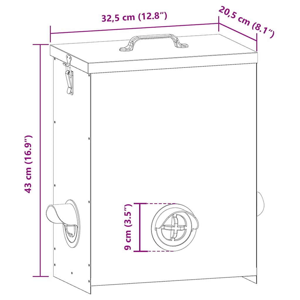 Chicken Feeder Silver 32.5 x 20.5 x 43 cm Galvanised Steel