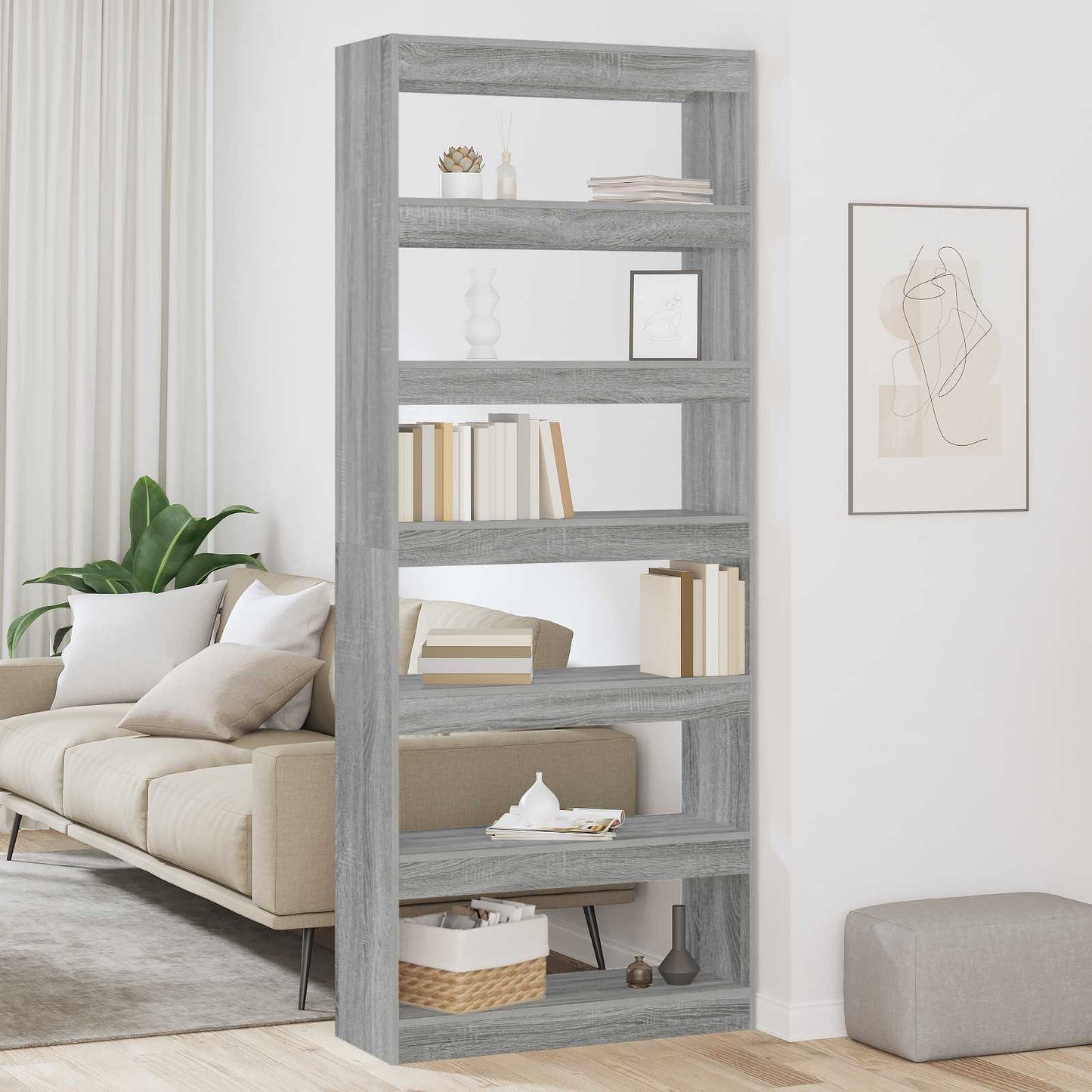 Book Cabinet Grey Sonoma 80 x 30 x 198 cm Engineered Wood