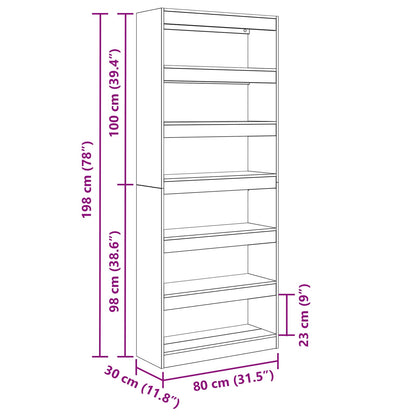 Book Cabinet Grey Sonoma 80 x 30 x 198 cm Engineered Wood