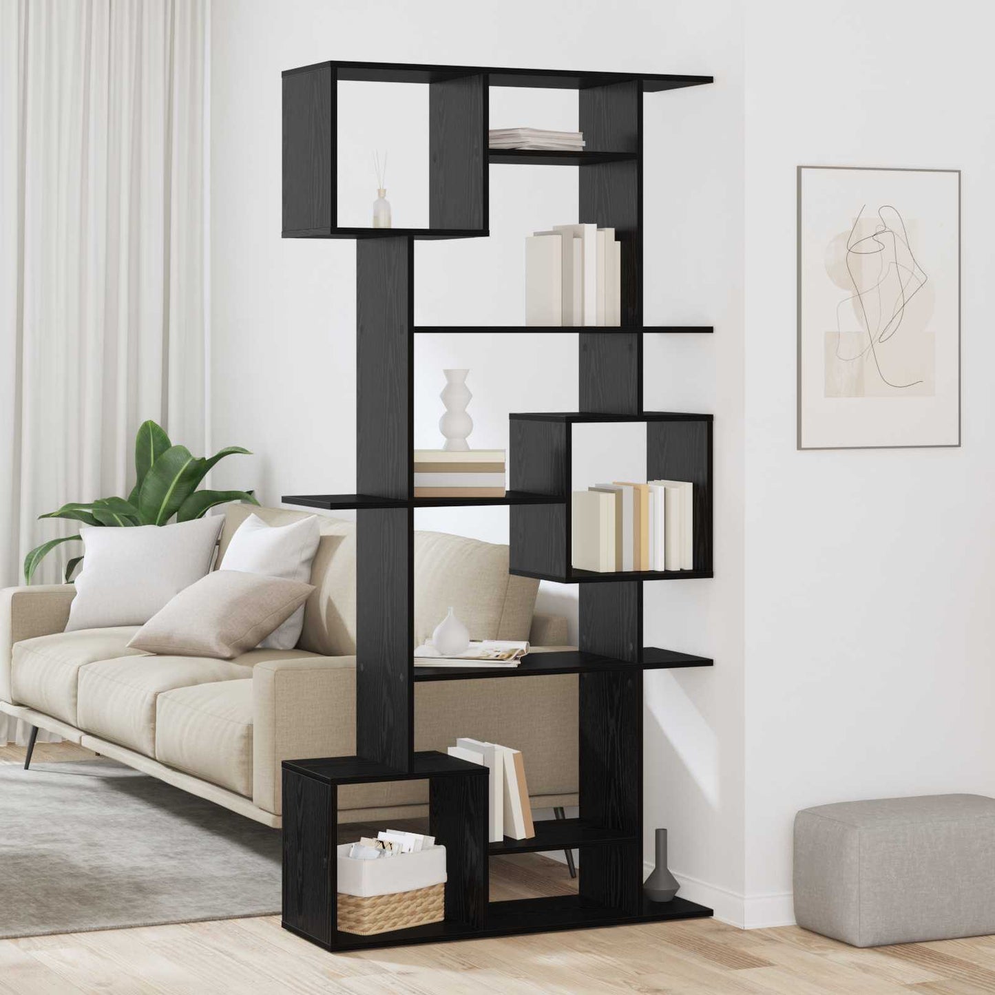 Book Cabinet 9-Tier 92 x 29 x 188 cm Engineered Wood Black Oak