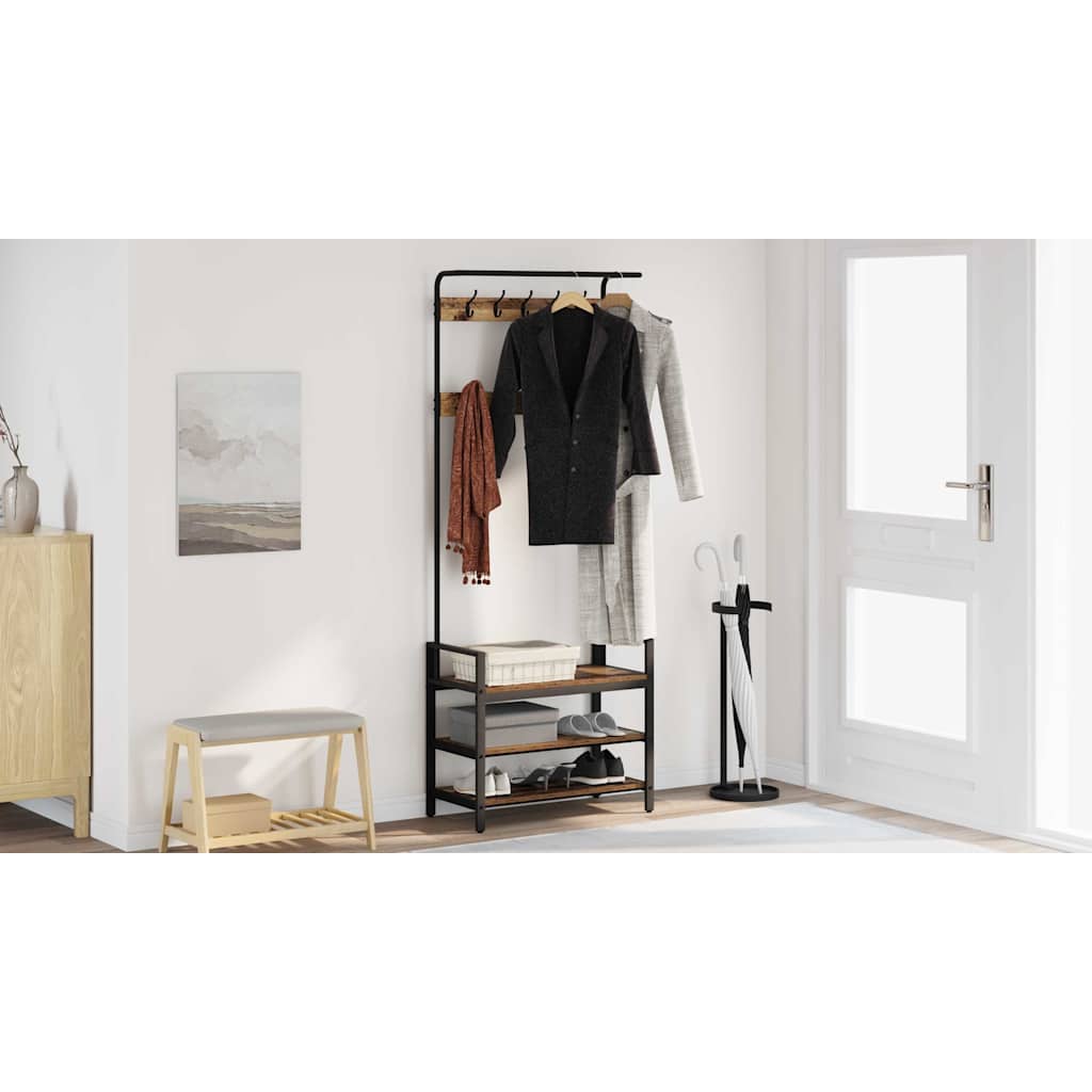 Coat Rack with Shelf Old Wood 75 x 34 x 184 cm Engineered wood