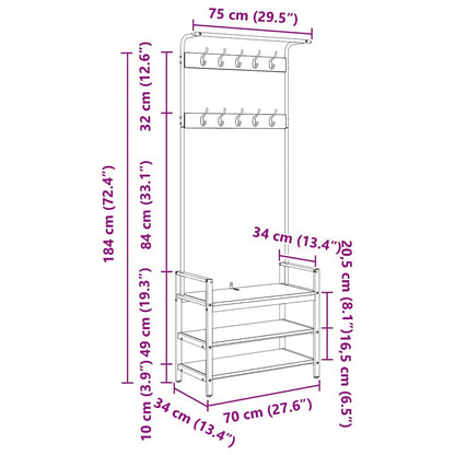 Coat Rack with Shelf Old Wood 75 x 34 x 184 cm Engineered wood
