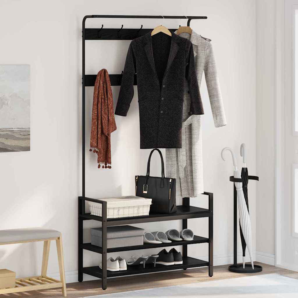 Coat Rack with Shelf Black Oak 95 x 34 x 184 cm Engineered wood