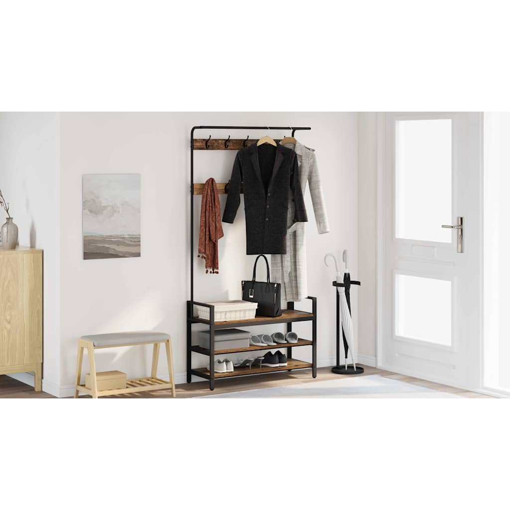 Coat Rack with Shelf Old Wood 95 x 34 x 184 cm Engineered wood
