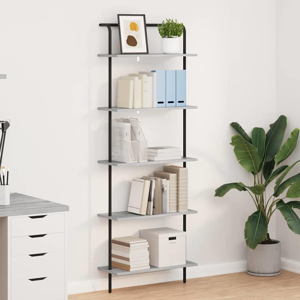 Bookshelf 5-Tier 60 x 24 x 168 cm Engineered wood Grey Sonoma