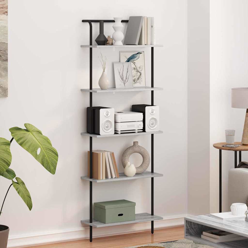 Bookshelf 5-Tier 60 x 24 x 168 cm Engineered wood Grey Sonoma