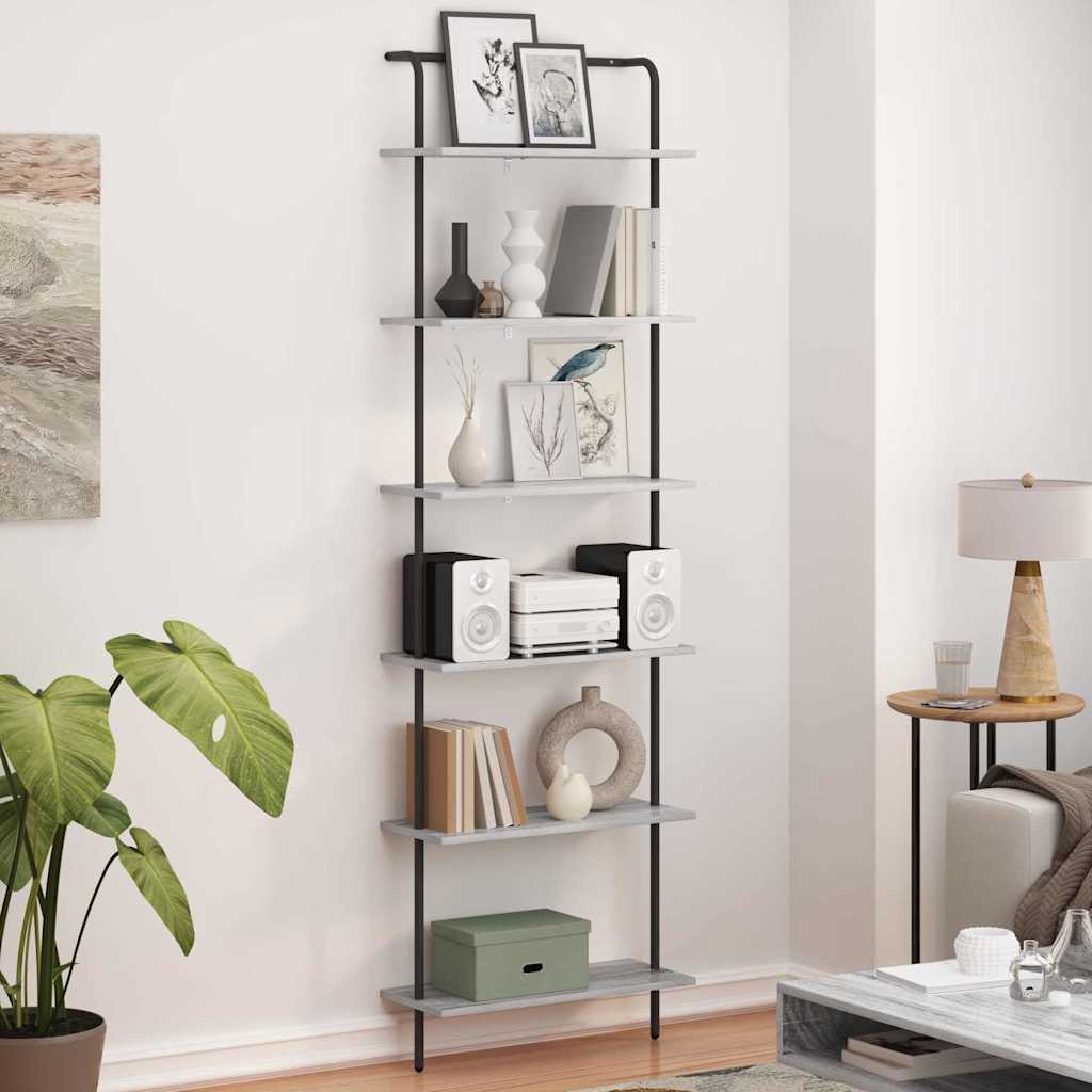 Bookshelf 6-Tier 60 x 24 x 203 cm Engineered wood Grey Sonoma