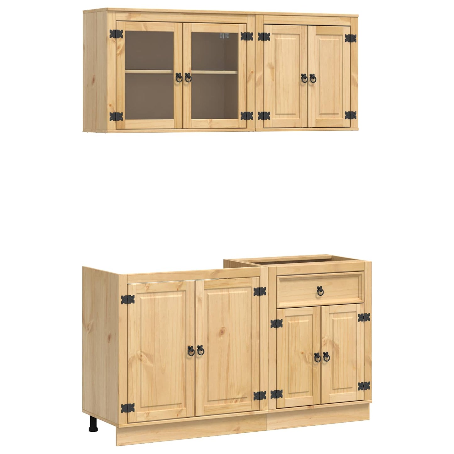 Cabinet with Shelf SKI 4 pcs Honey Brown Solid Pine Wood