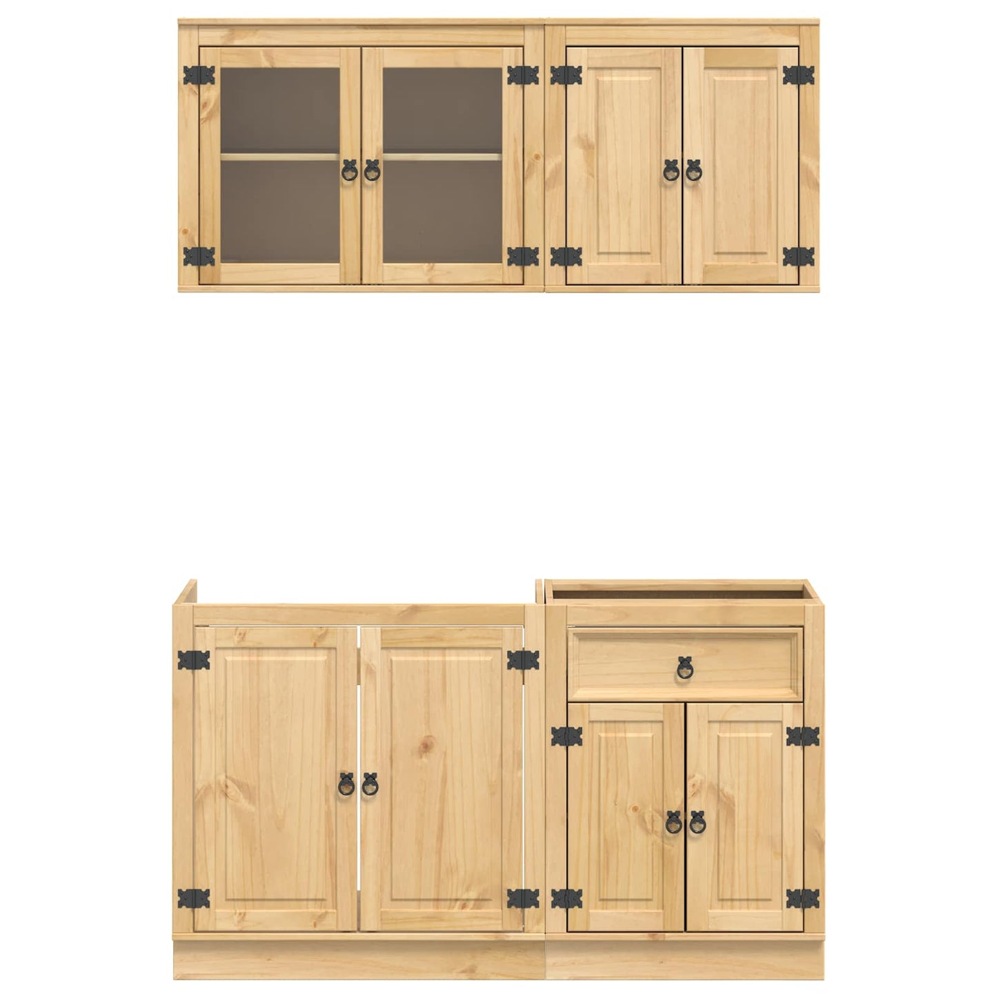 Cabinet with Shelf SKI 4 pcs Honey Brown Solid Pine Wood