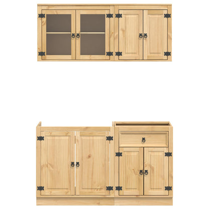 Cabinet with Shelf SKI 4 pcs Honey Brown Solid Pine Wood