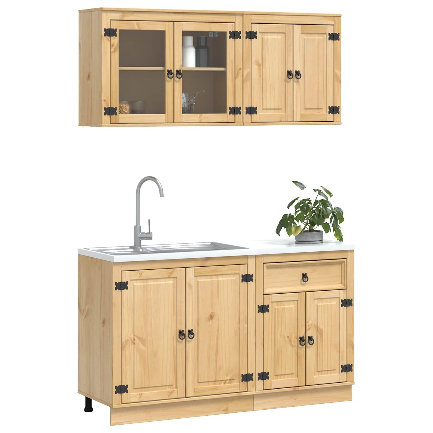 Cabinet with Shelf SKI 4 pcs Honey Brown Solid Pine Wood