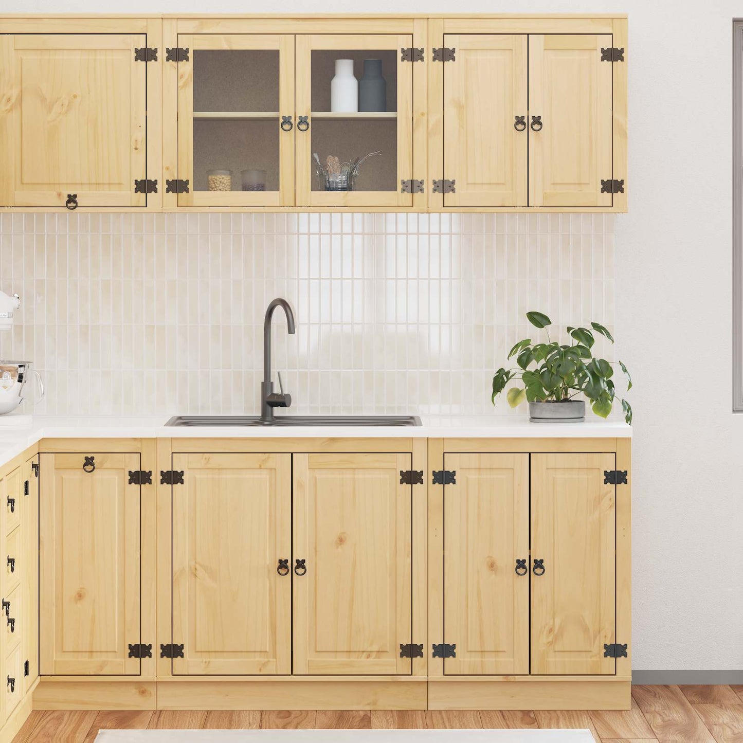 Cabinet with Shelf SKI 4 pcs Honey Brown Solid Pine Wood