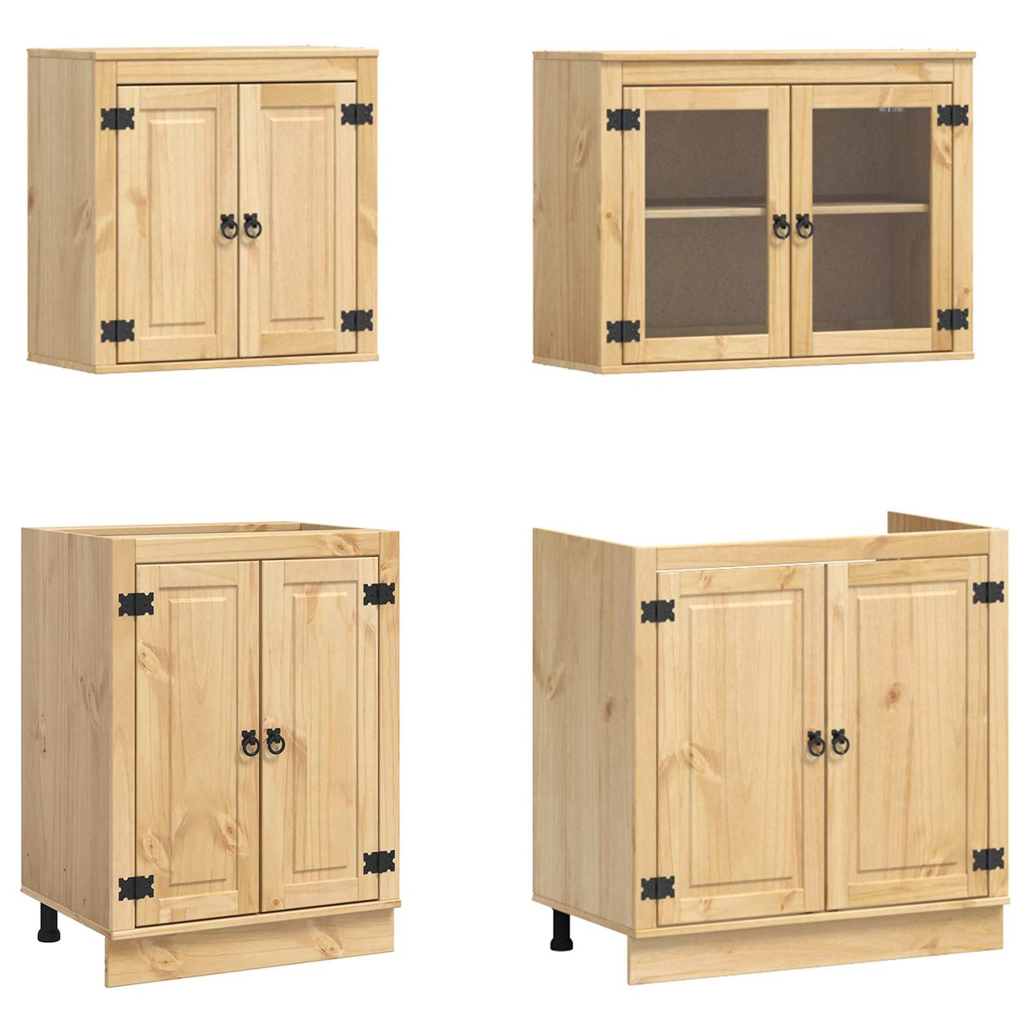 Cabinet with Shelf SKI 4 pcs Honey Brown Solid Pine Wood