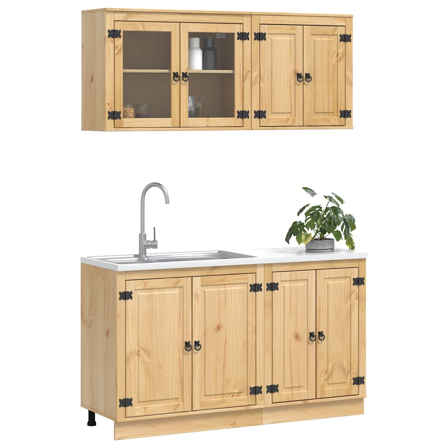 Cabinet with Shelf SKI 4 pcs Honey Brown Solid Pine Wood
