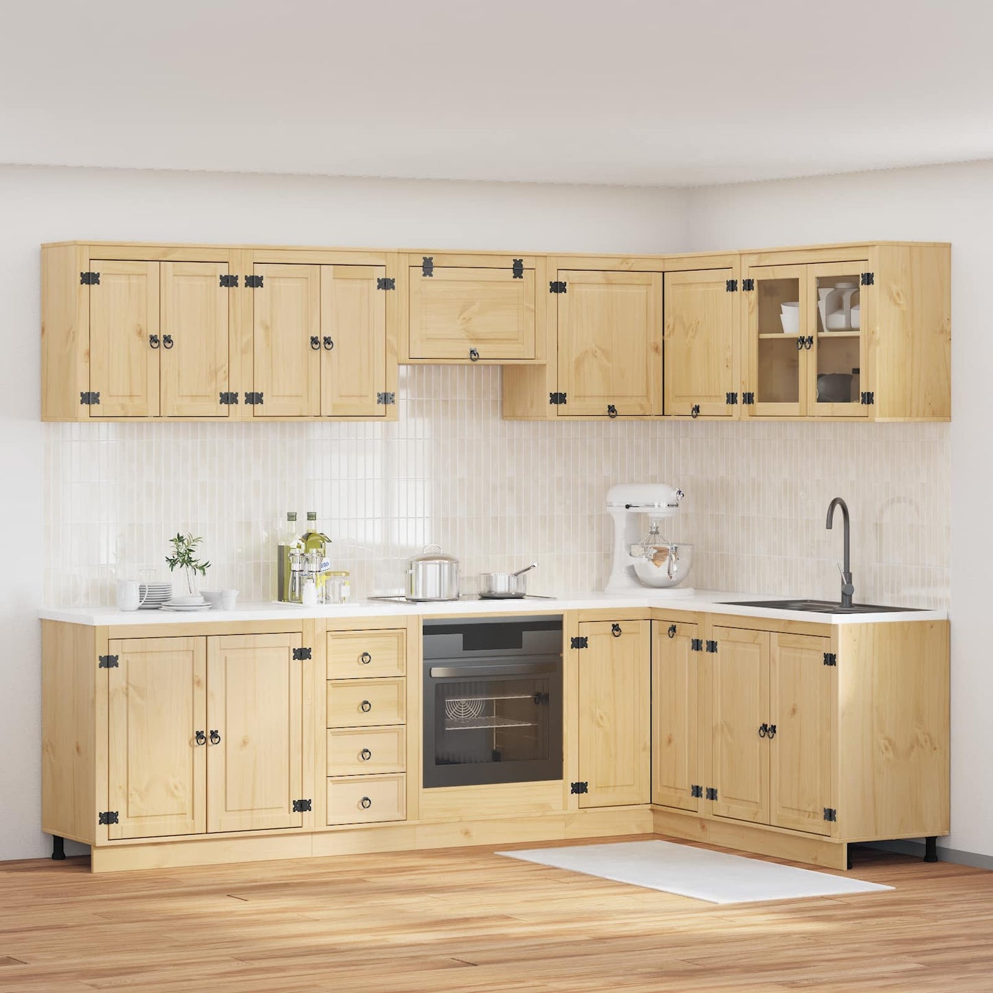Cabinet with Drawer SKI 10 pcs Honey Brown Solid Pine Wood