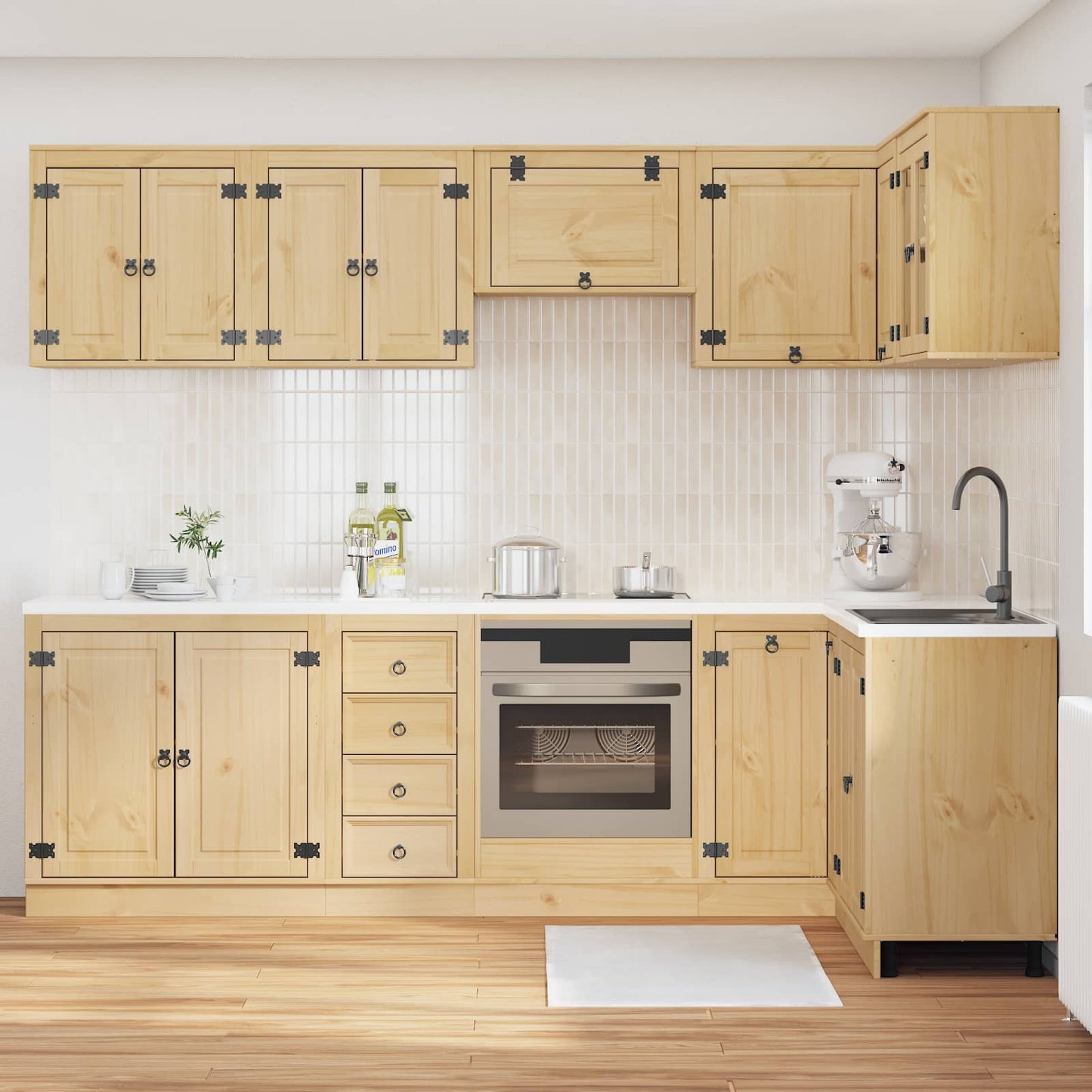 Cabinet with Drawer SKI 10 pcs Honey Brown Solid Pine Wood