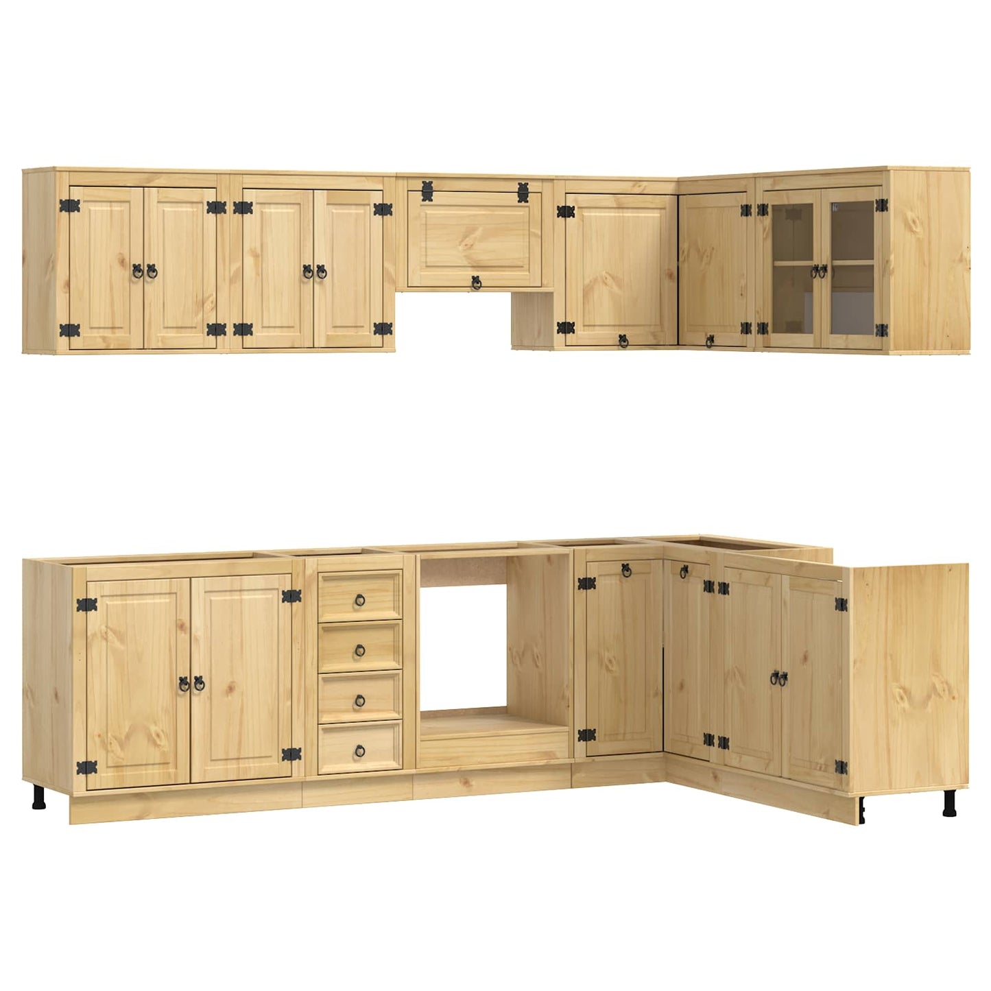 Cabinet with Drawer SKI 10 pcs Honey Brown Solid Pine Wood