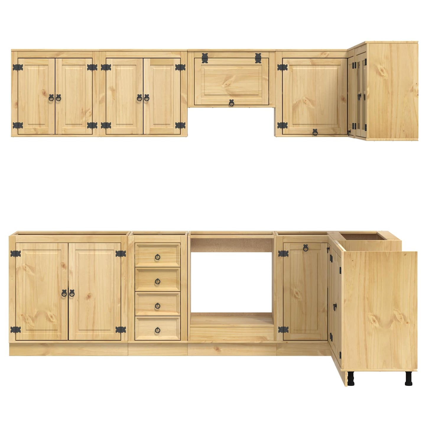 Cabinet with Drawer SKI 10 pcs Honey Brown Solid Pine Wood