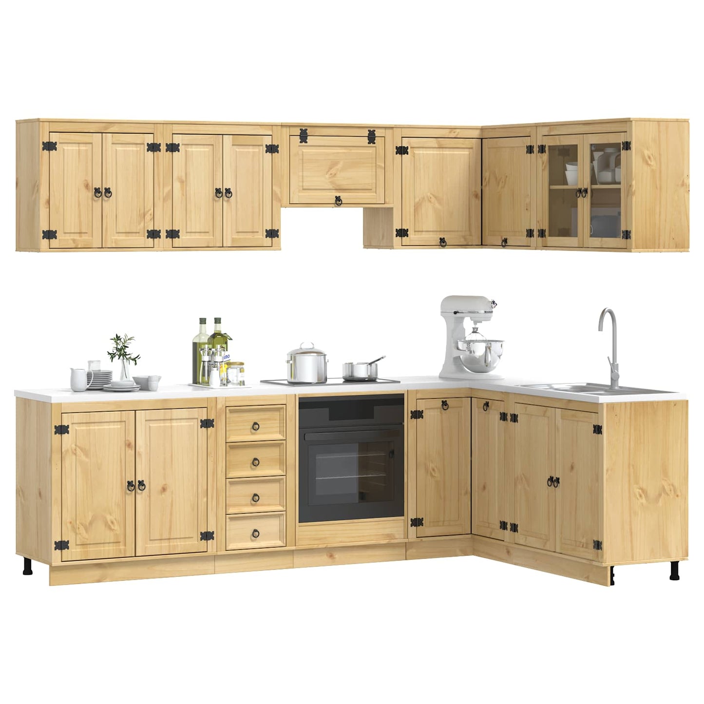 Cabinet with Drawer SKI 10 pcs Honey Brown Solid Pine Wood