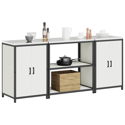 Kitchen Storage Set with Shelf 3 pcs White Cold-rolled Steel