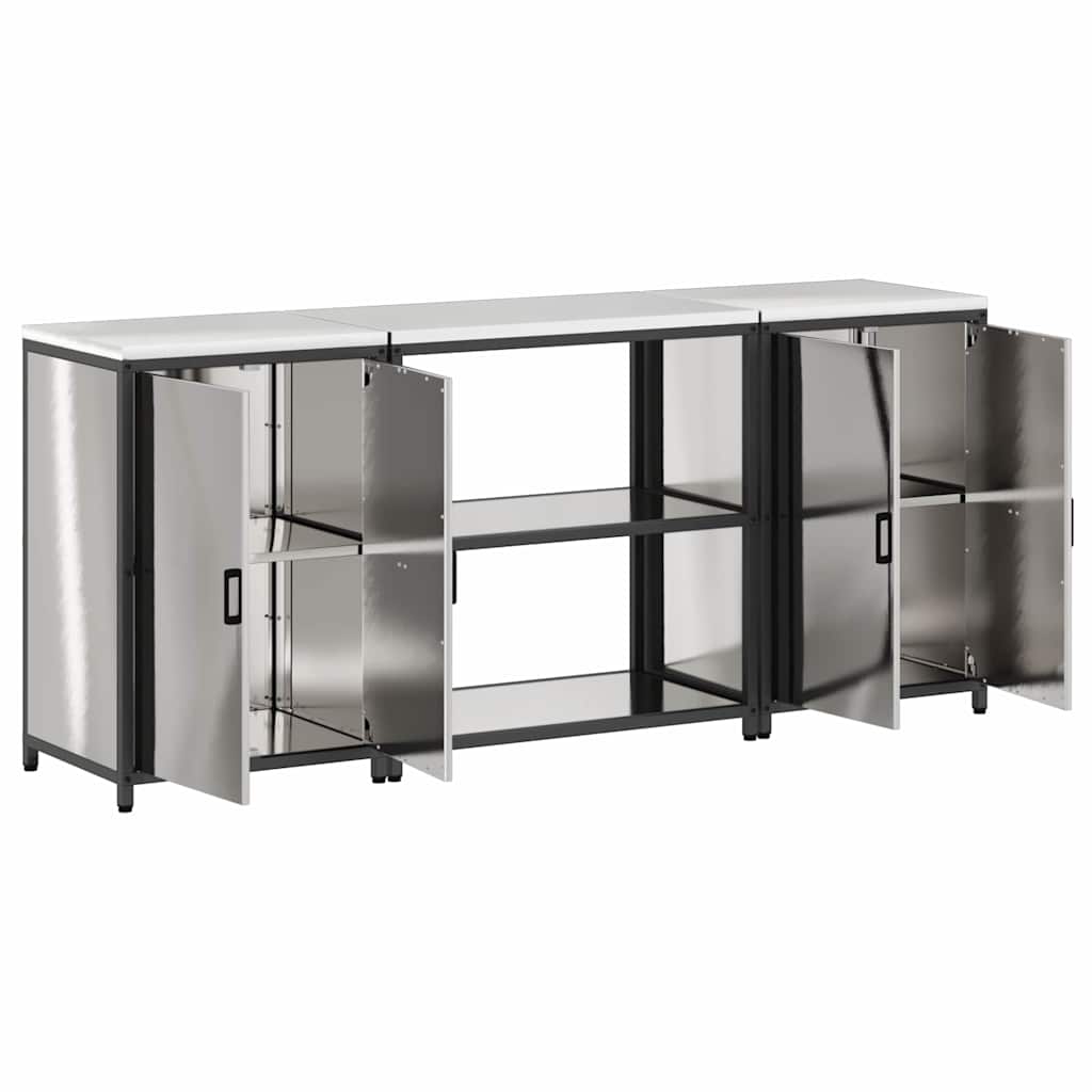 Kitchen Storage Set with Shelf 3 pcs Silver Stainless Steel
