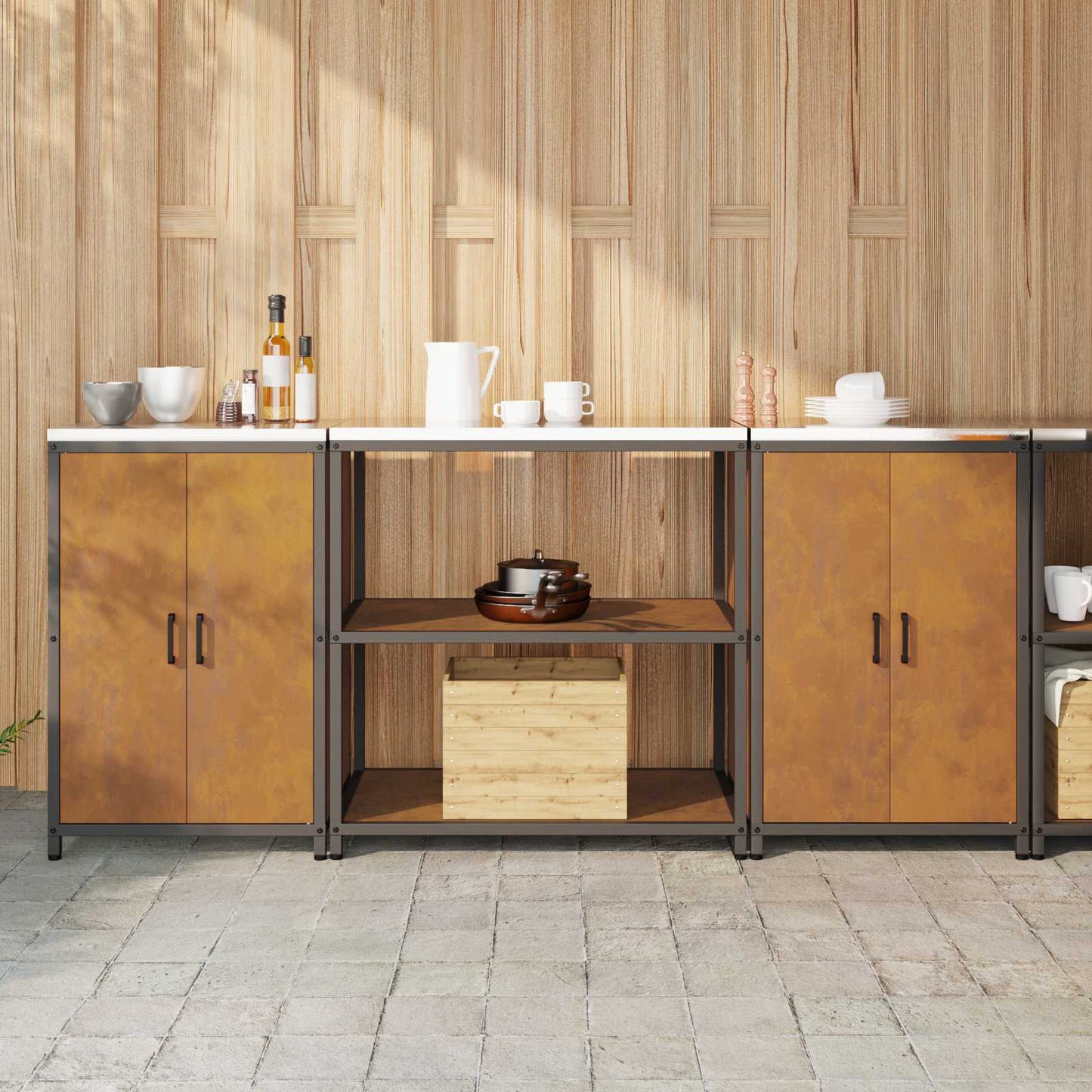 Kitchen Storage Set HATTEM 3 pcs Rusty Steel
