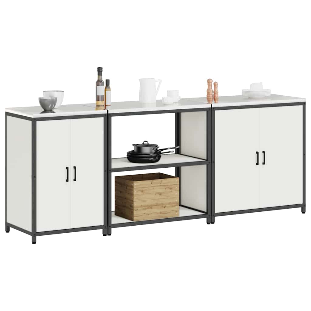 Kitchen Storage Set with Shelf Other 3 pcs White Steel