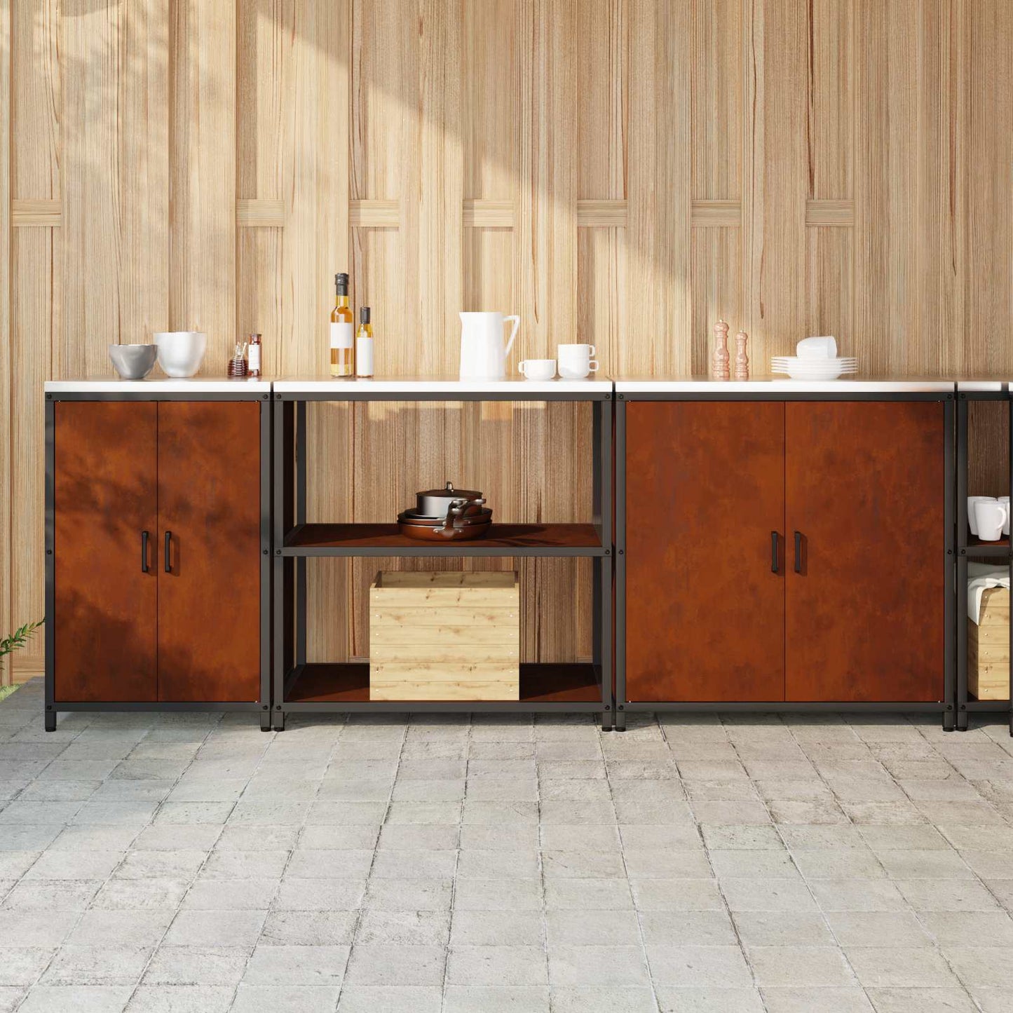 Kitchen Storage Set HATTEM 3 pcs Rusty Steel