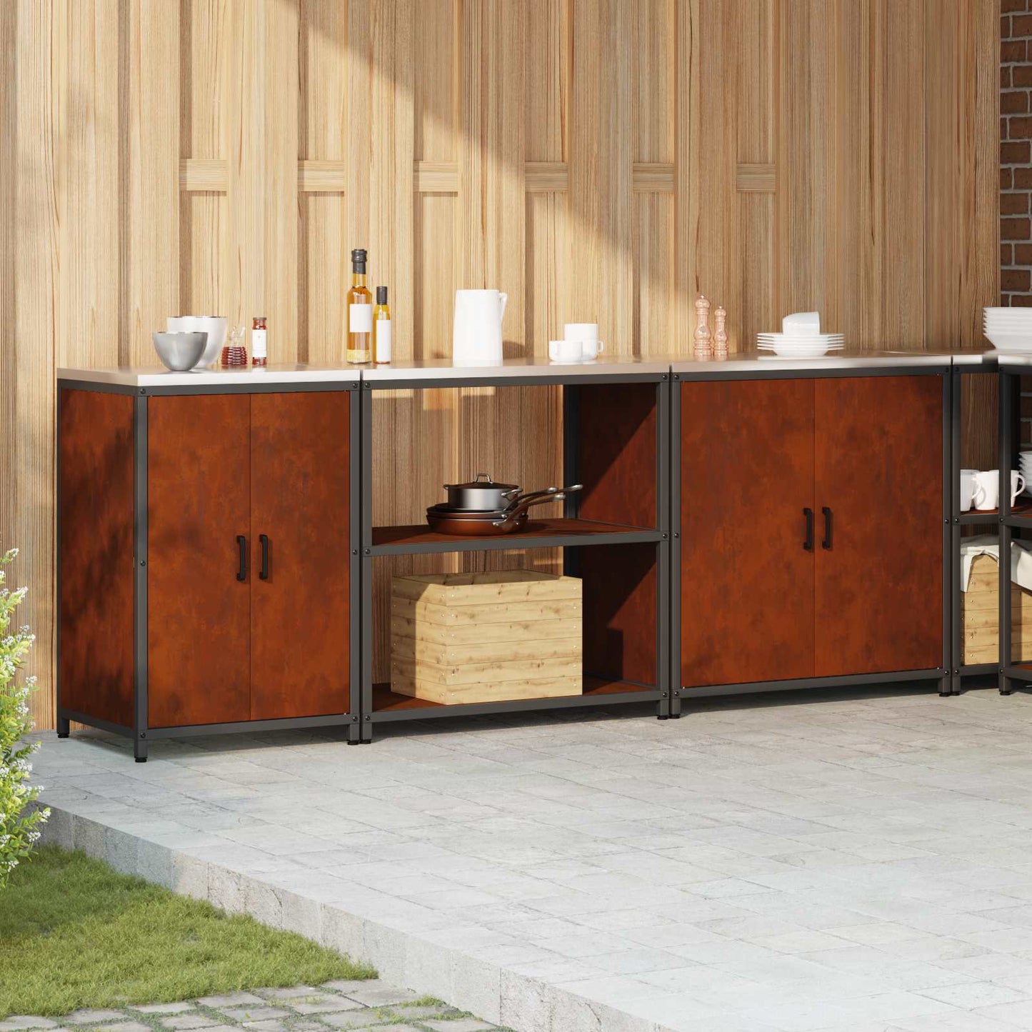 Kitchen Storage Set HATTEM 3 pcs Rusty Steel