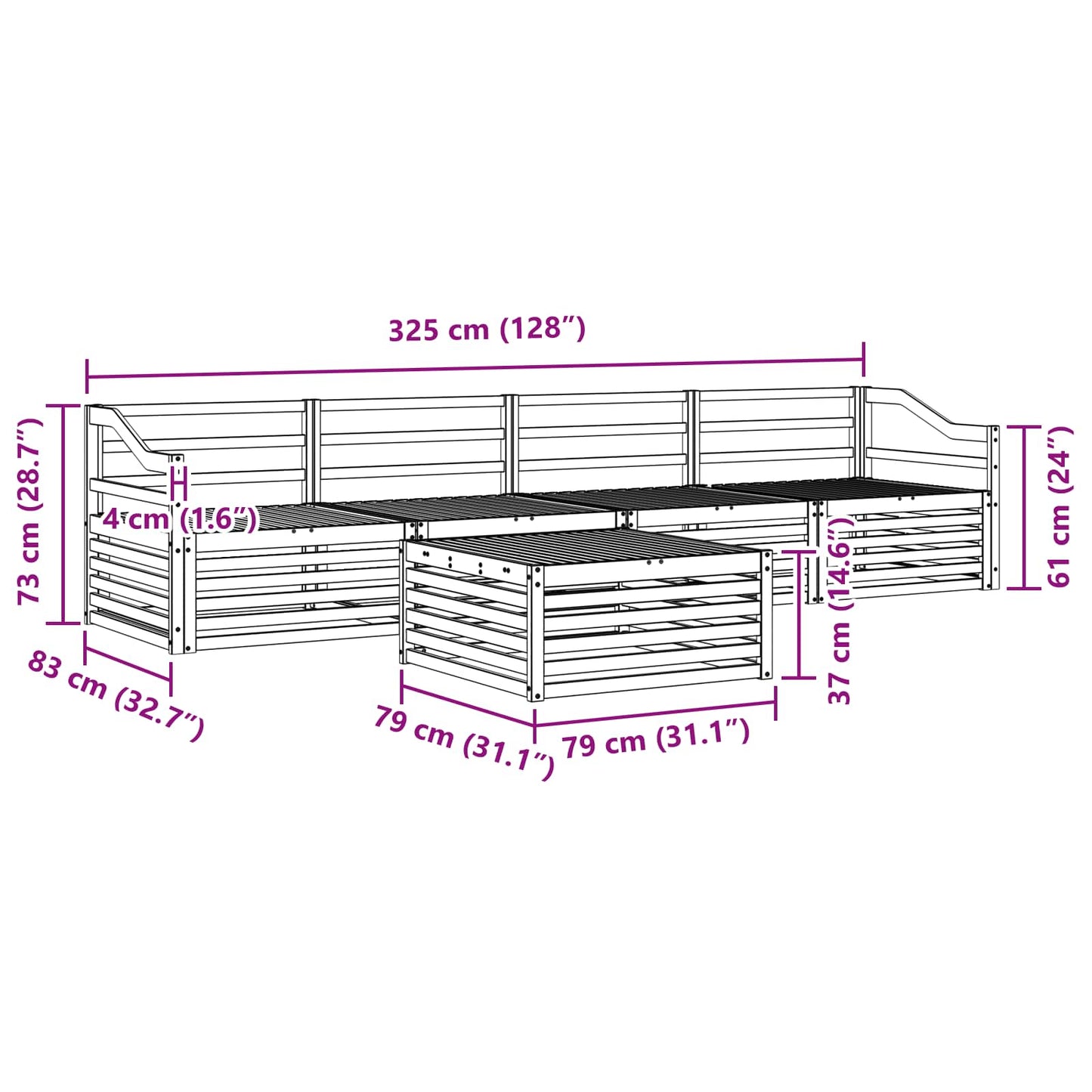 Outdoor Sofa Set 5 pcs White Solid Acacia Wood