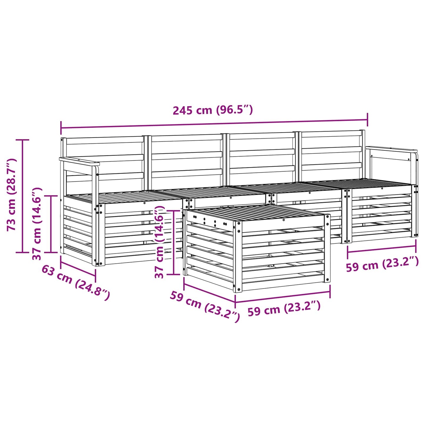 Outdoor Sofa Set 5 pcs White Solid Acacia Wood