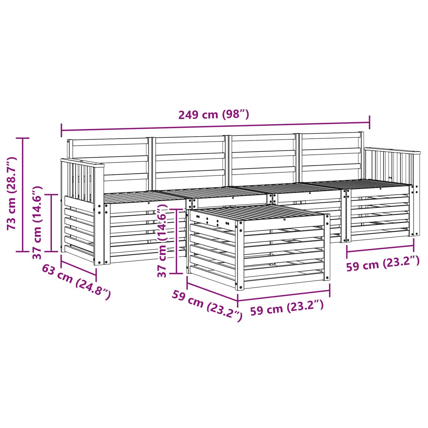 Outdoor Sofa Set 5 pcs White Solid Acacia Wood