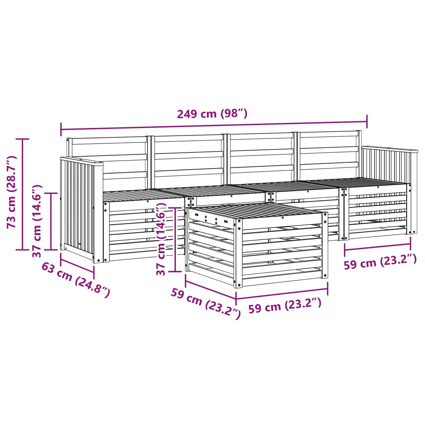 Outdoor Sofa Set 5 pcs White Solid Acacia Wood